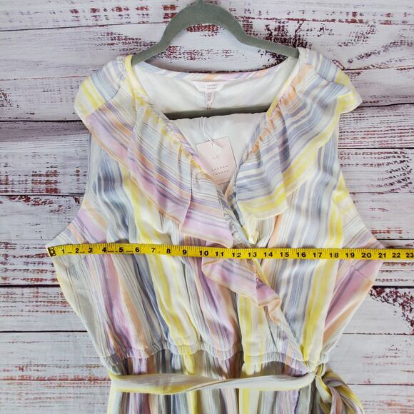 Lauren Conrad Pastel Rainbow Multicolor Faux Wrap Dress Plus Size 2XL NWT - Picture 10 of 14